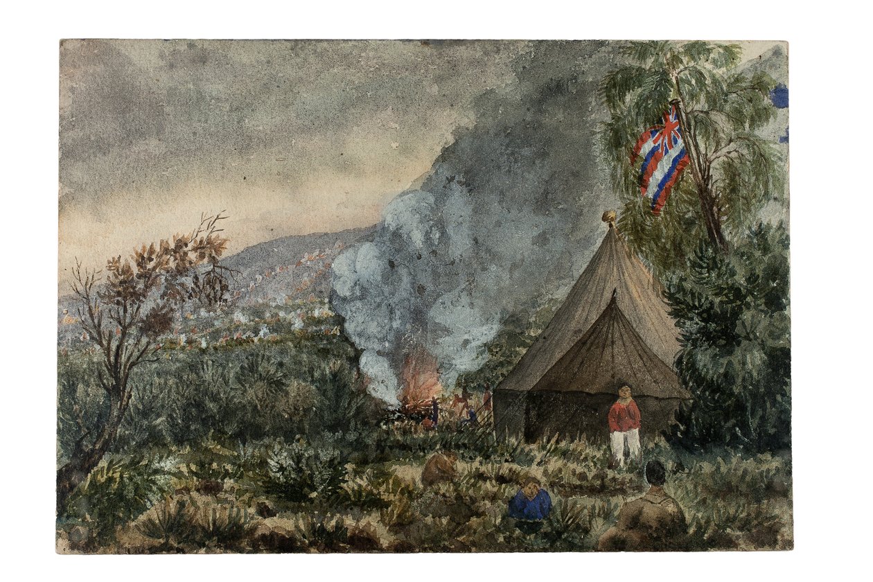 Mauna Kea yanardağı, Hawaii, Mart 1859 (kağıt üzerine suluboya) by British School
