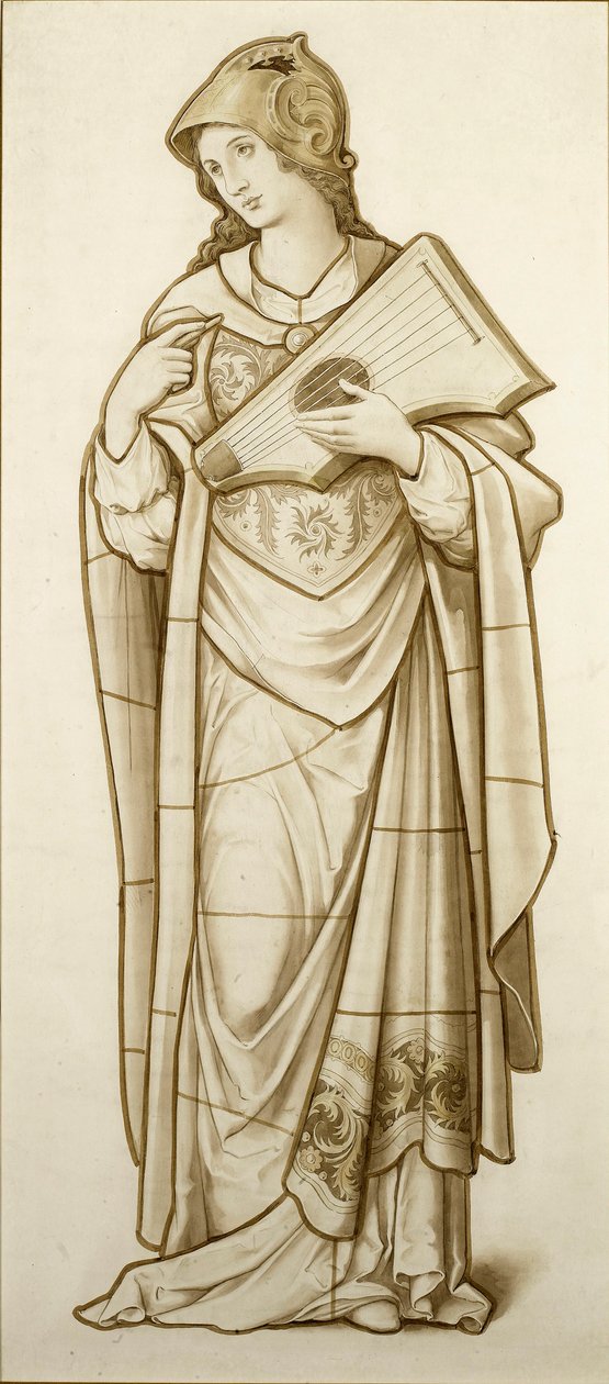 Lirik Şiir Muse - Vitray için Karikatür, c.1890 (kağıt üzerine suluboya) by British School