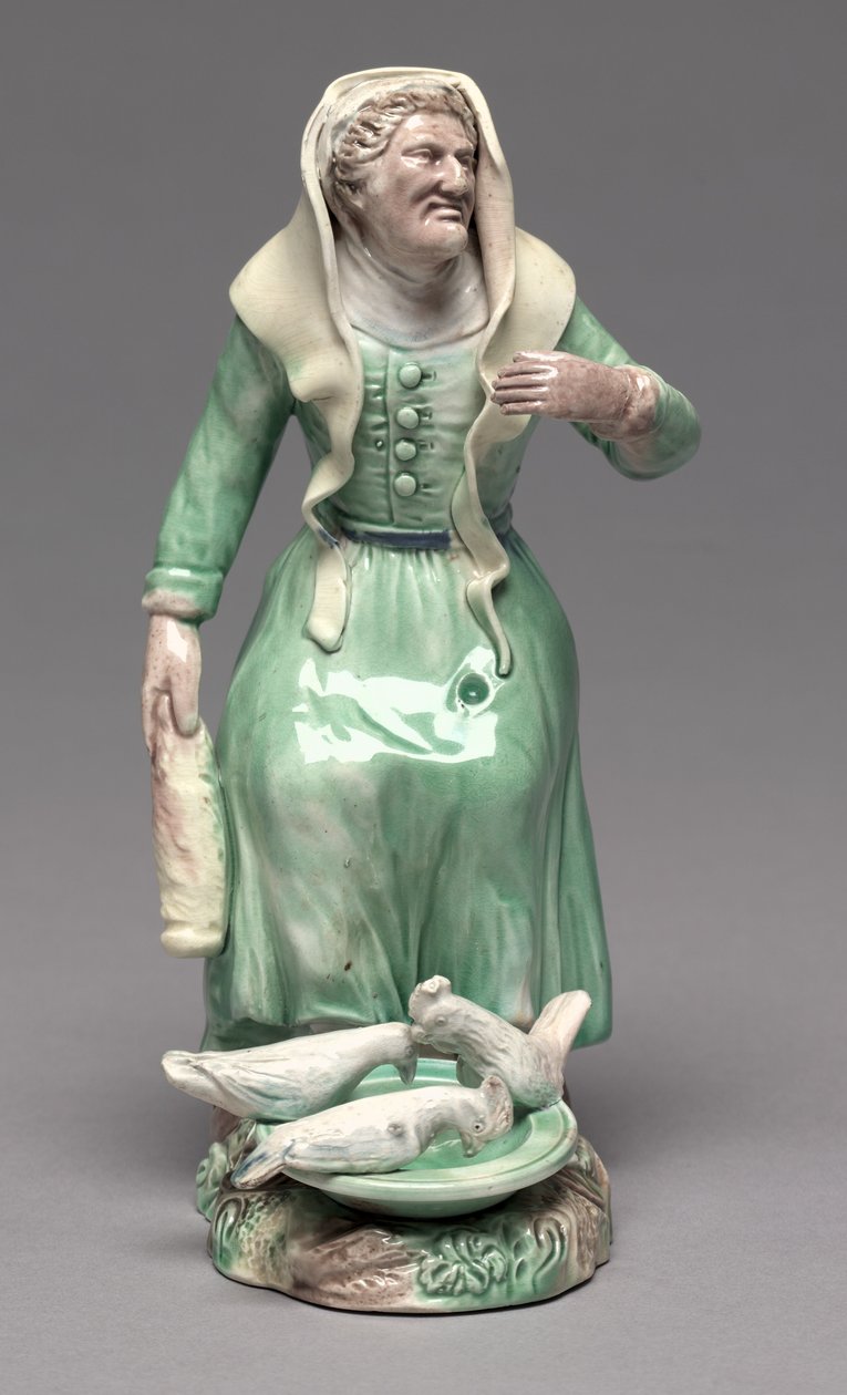 Tavukları Besleyen Yaşlı Kadın, Staffordshire Fabrikası, c.1770 (toprak kap) by British School