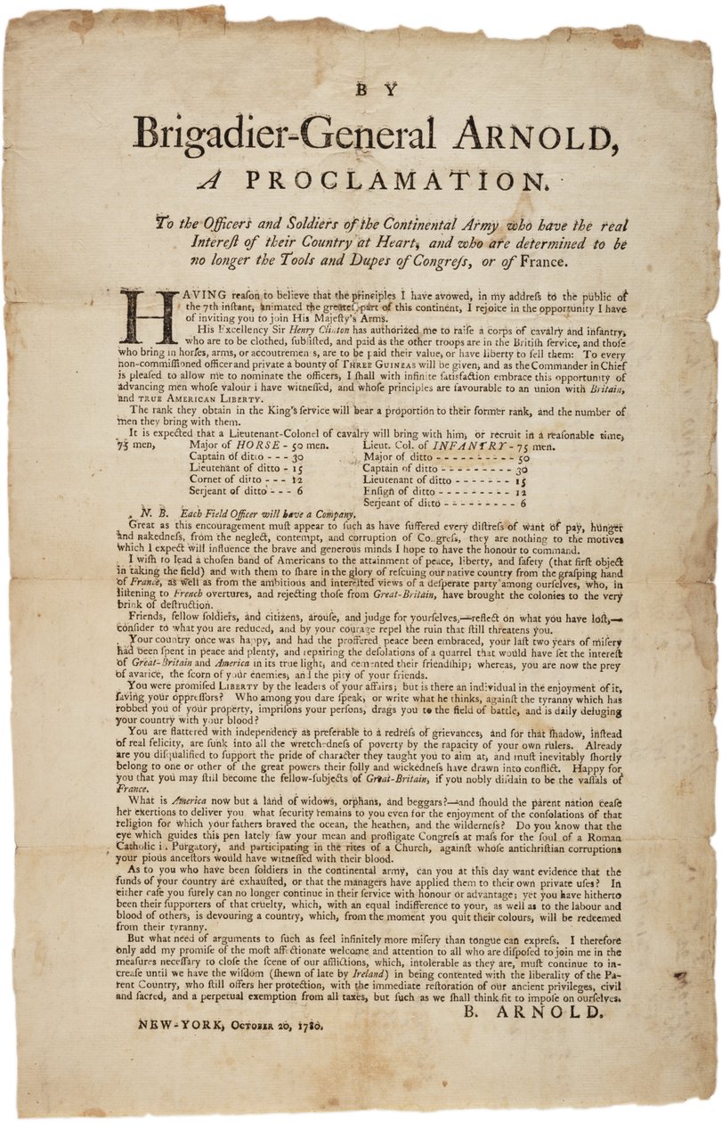 Kıta Ordusu subay ve askerlerine duyuru, 20 Ekim 1780 by British School