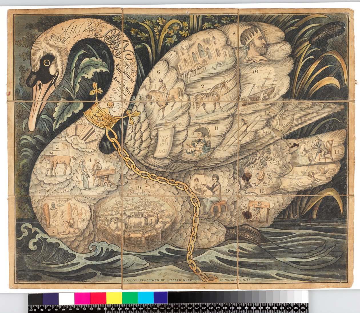 The Noble game of the Swan: 19 bölmeli oyun tahtası by British School