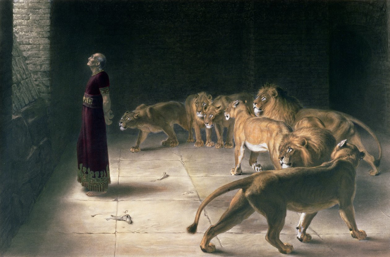 Daniel in the Lions Den, mezzotint by JB Pratt, el boyaması ile, pub. Thomas Agnew ve Sons tarafından, 1892 by Briton Riviere