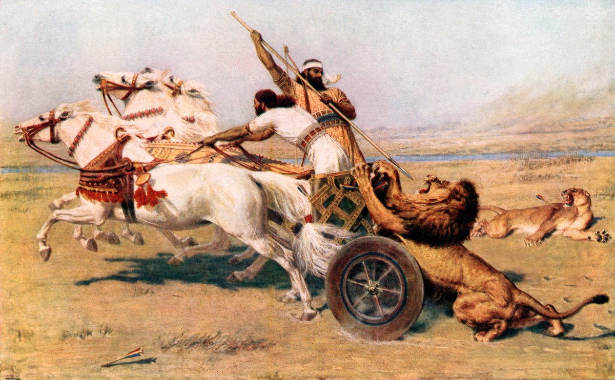 Nimrod, güçlü bir avcı (renkli taş baskı) by Briton (after) Riviere