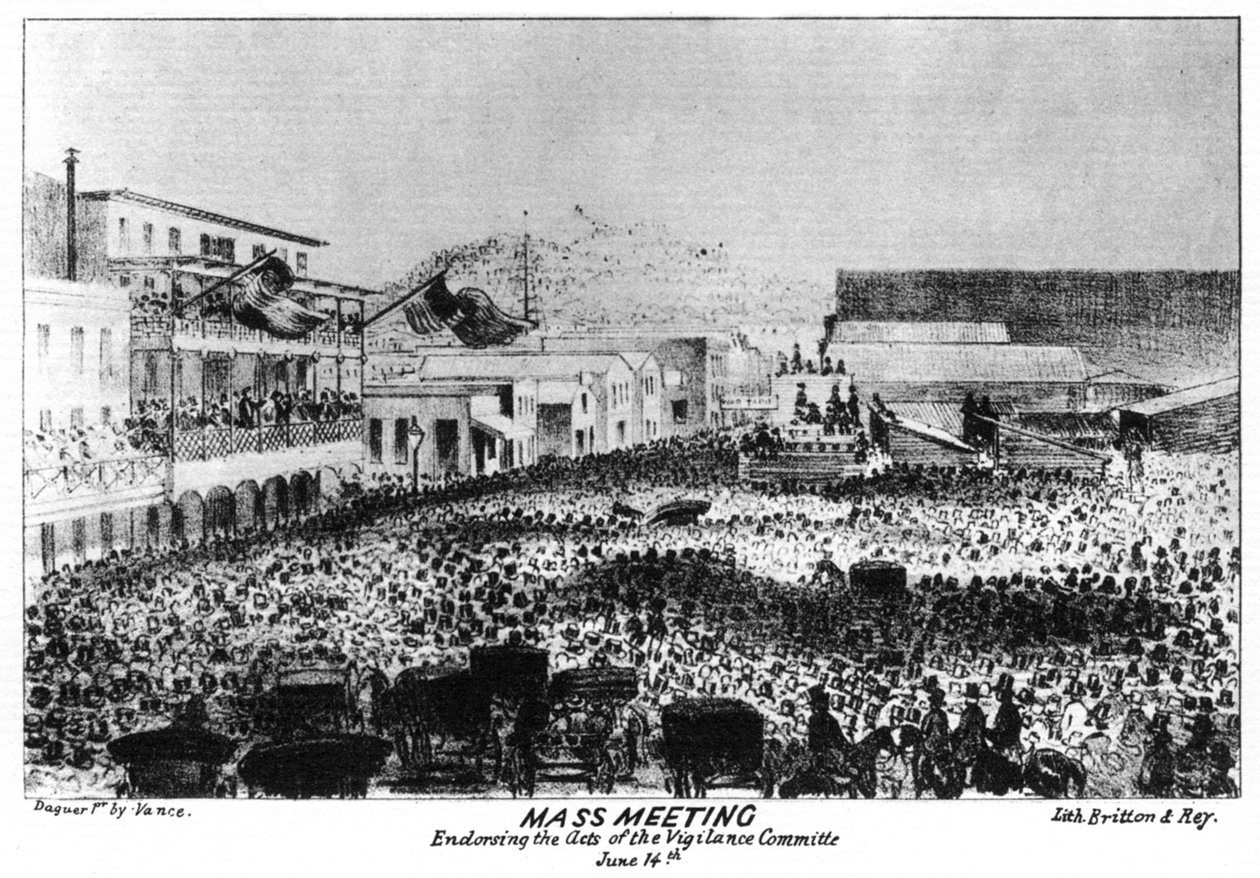 Fort Vigilant dışında bir kitle toplantısı, Sacramento, California, 1856 1937. by Britton and Rey
