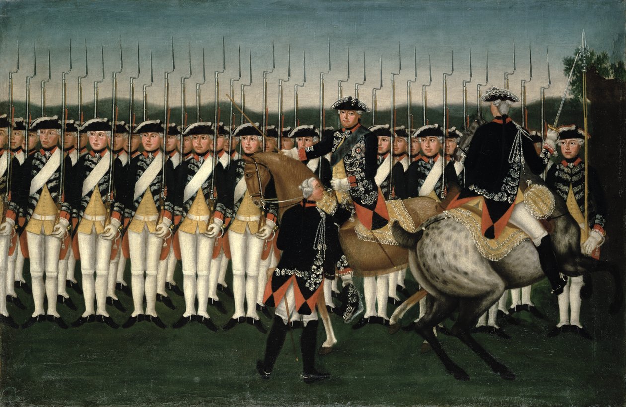 Hessen Muhafız Alayı ile Friedrich II (1712-86) by Brock