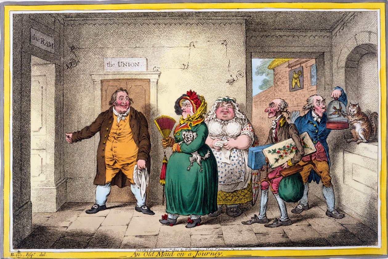 Yolculukta Yaşlı Bir Hizmetçi, James Gillray tarafından yapılan baskı, 1804 (el boyaması gravür) by Brownlow North
