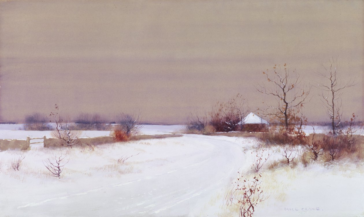 Ülkede Kar Manzarası, 1890 dolayları (kağıt üzerinde wc ve guaj) by Bruce Crane