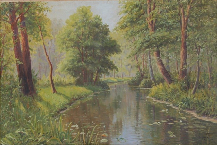 Waldlandschaft mit Flussn by Bruno Moras