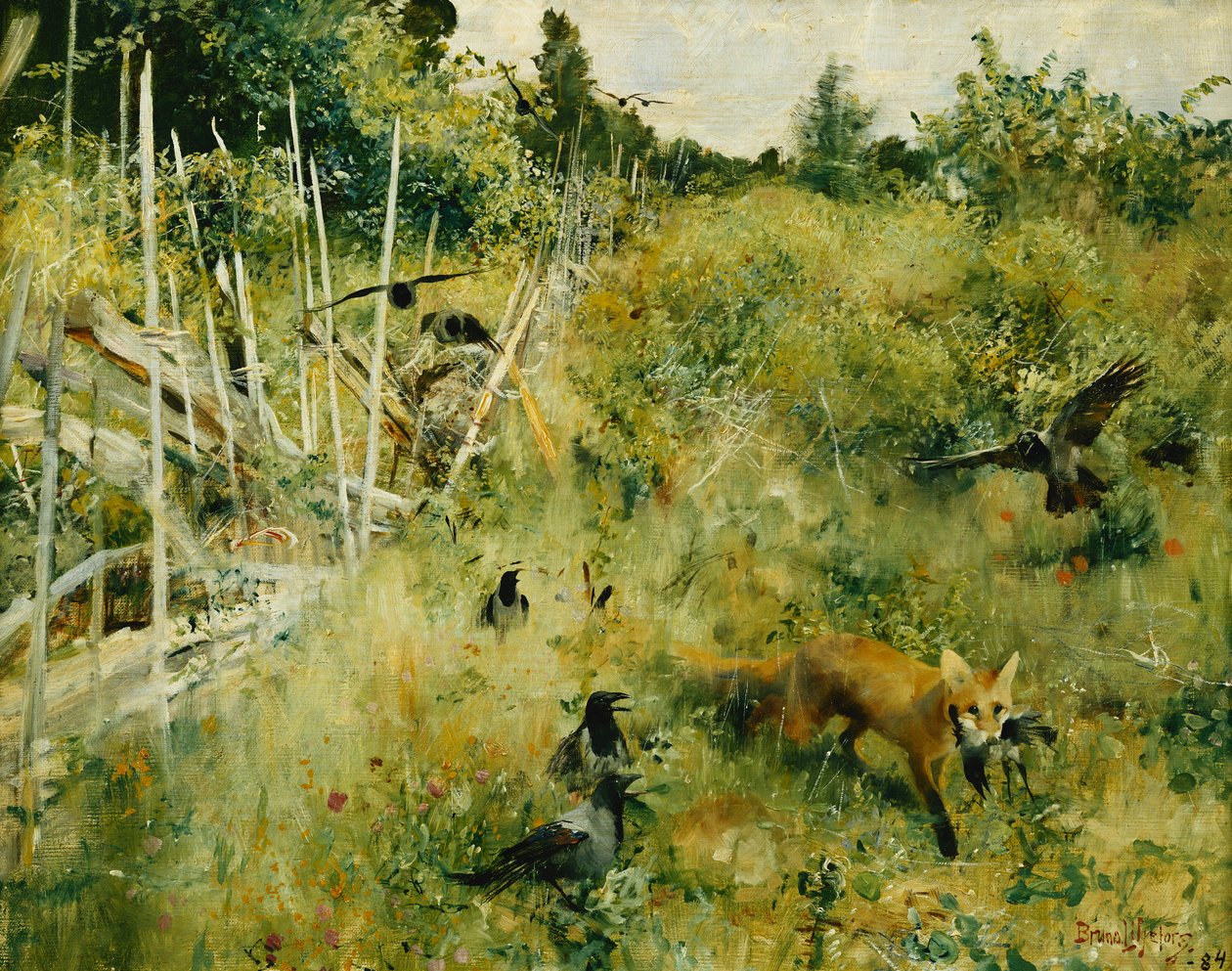 Karga Çeken Tilki; Rav Och Krakor by Bruno Andreas Liljefors