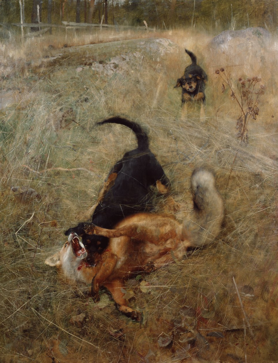 Av köpekleri ve tilki by Bruno Andreas Liljefors