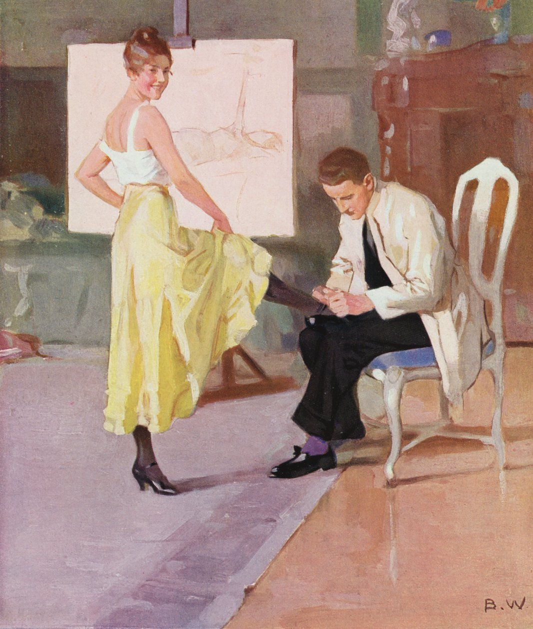 Modelinin ayağını beğenen sanatçı (renkli taş baskı) by Brynolf Wennerberg
