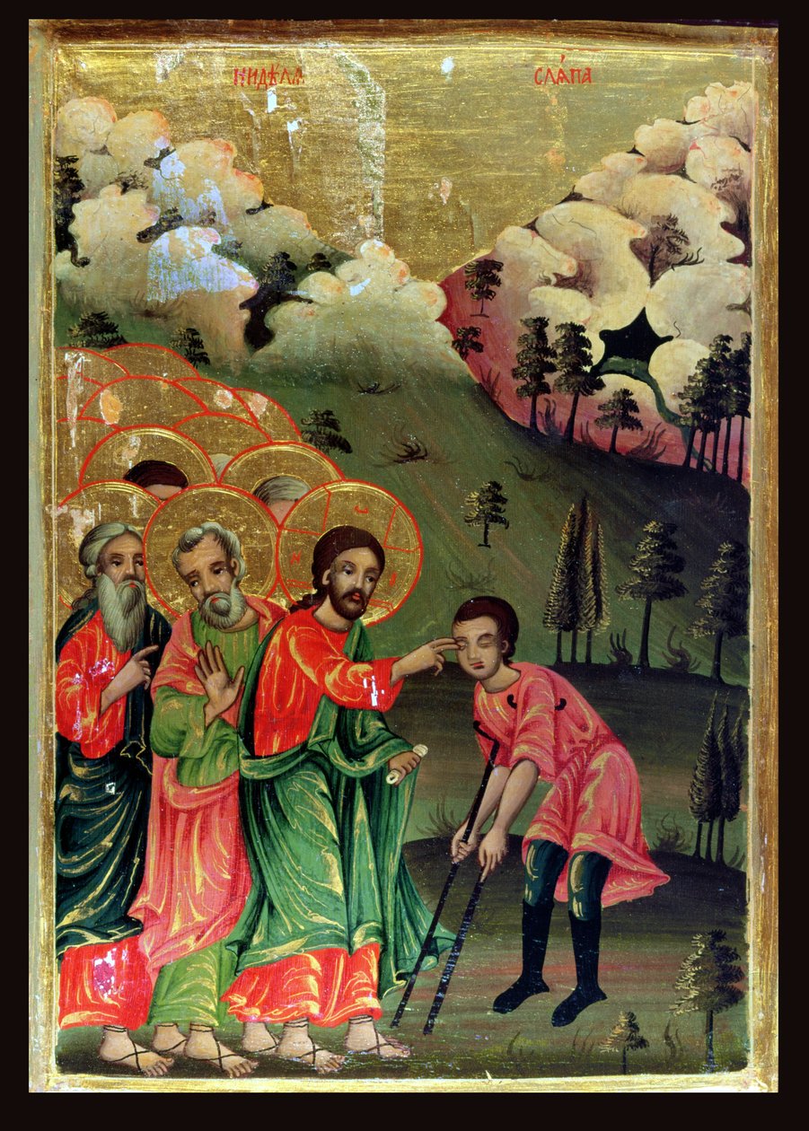 Kör Adamın İyileşmesi, 1811 (panelde tempera ve altın varak) by Bulgarian School