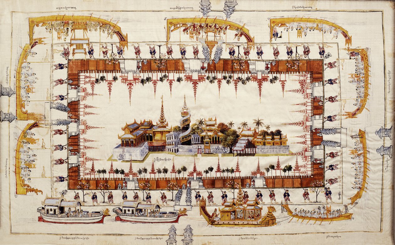 Mandalay Sarayı manzaralı bez (tekstil) by Burmese School
