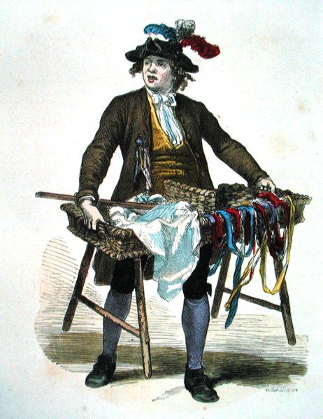 1774 yılında Kurdele Satıcısı (renkli gravür) by Burn (fl.1840 60) Smeeton