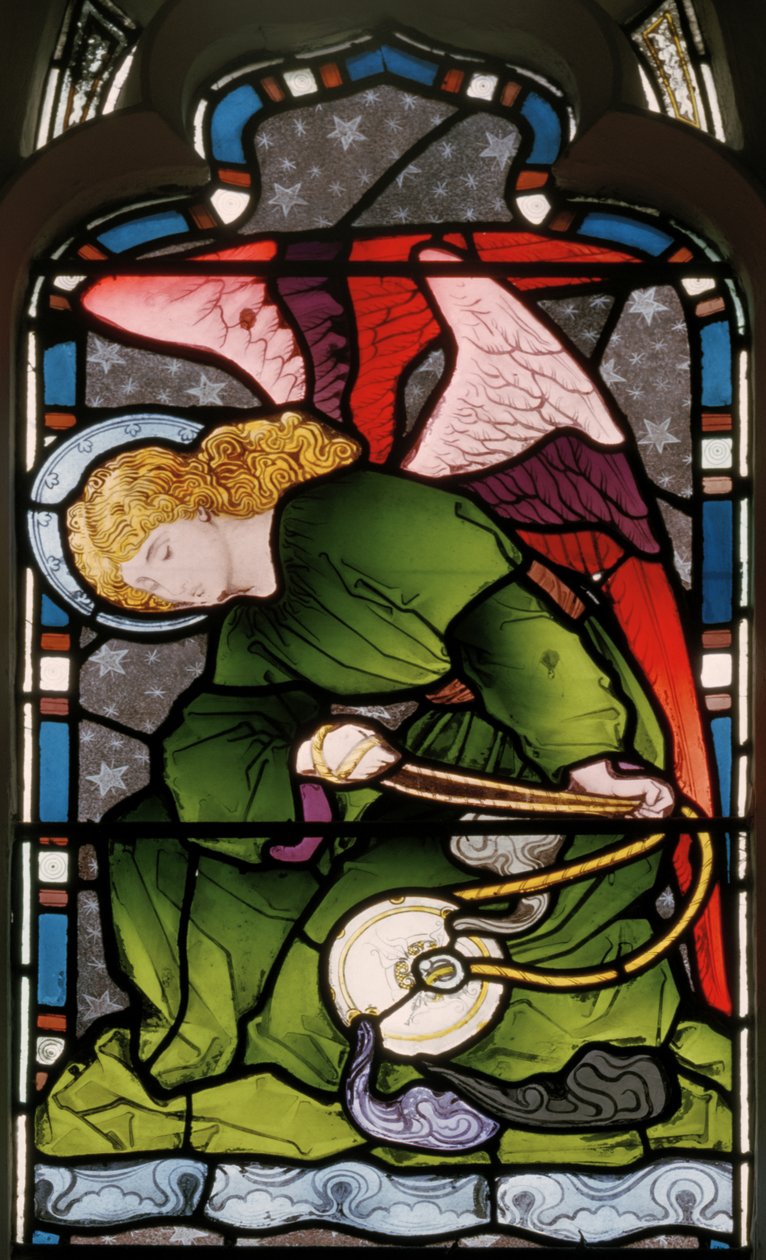 Gillingham, St Mary, Doğu Penceresi, Heaton, Butler  Bayne, bilinmeyen sanatçı, Algılayan Melek, c.1868 by Butler and Bayne Heaton