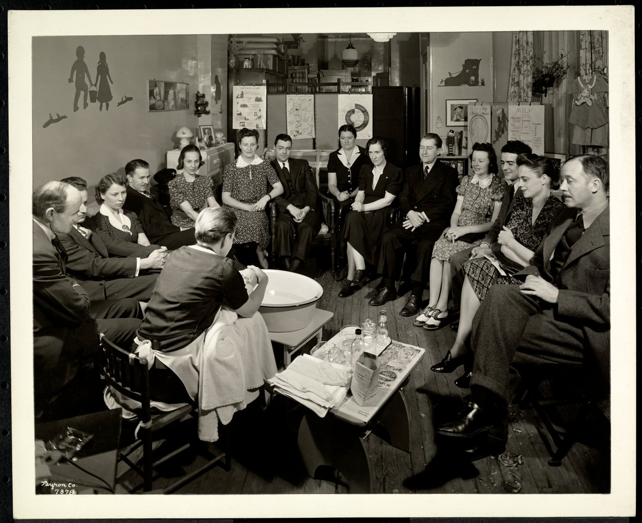 A group of couples at a class on child care given at the Maternity Consultation Service 1359 York Avenue, New York, 1941 (silver gelating print) by Byron Company