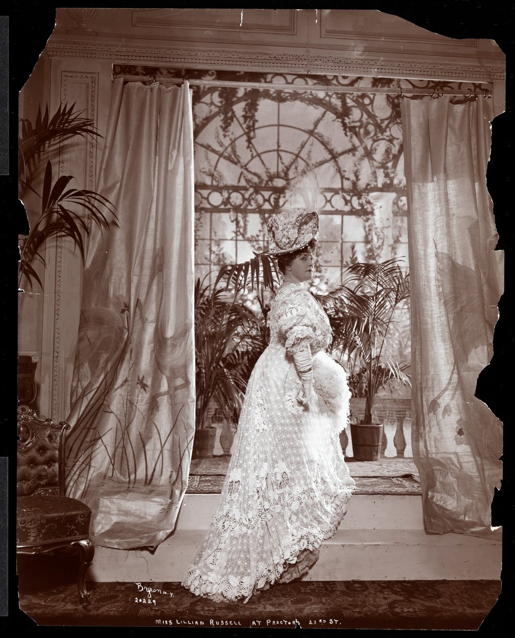 Lillian Russell in costume on the set of a production at Proctor