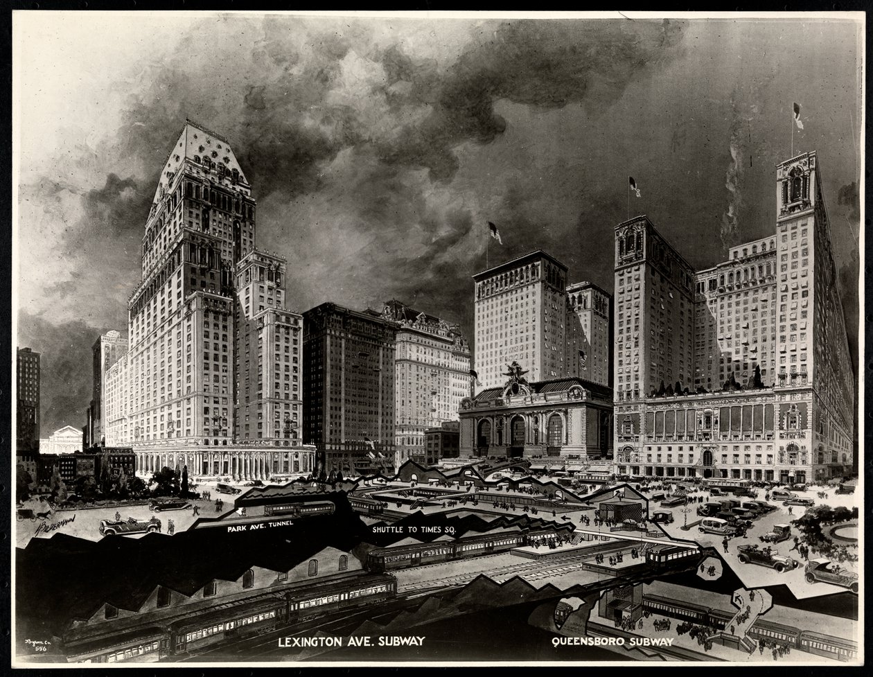 Pershing Meydanı çevresindeki metro güzergahlarının bir çiziminin fotoğrafı, H. Biedermann, 1919 (gümüş jelatin baskı) by Byron Company