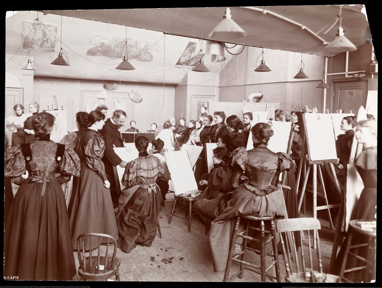 William Chase, kız öğrenciler için bir sanat dersi veriyor, 1896-98 (gümüş jelatin baskı) by Byron Company