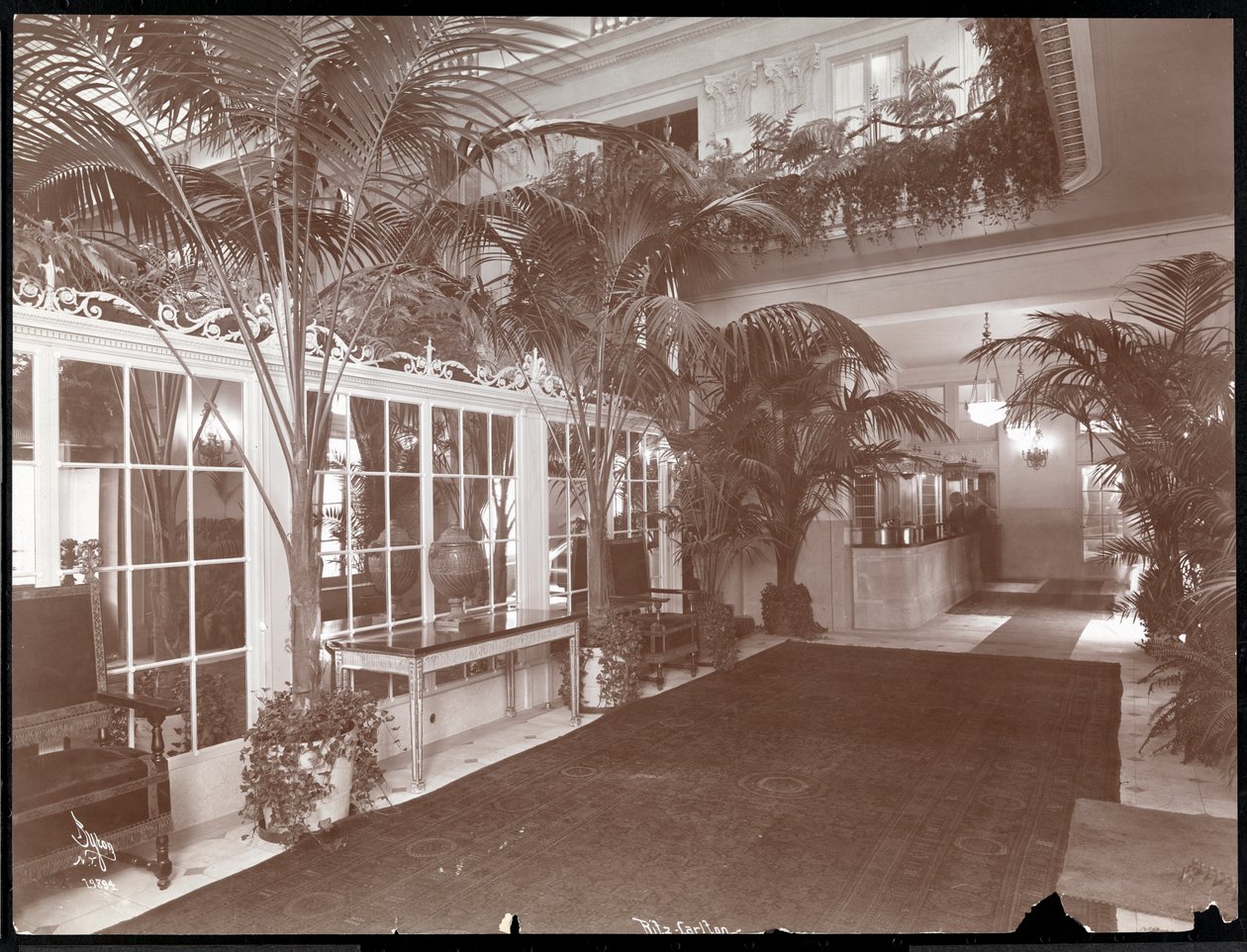 Ritz-Carlton Hotel'deki lobi ve kayıt masası, c.1910-11 (gümüş jelatin baskı) by Byron Company