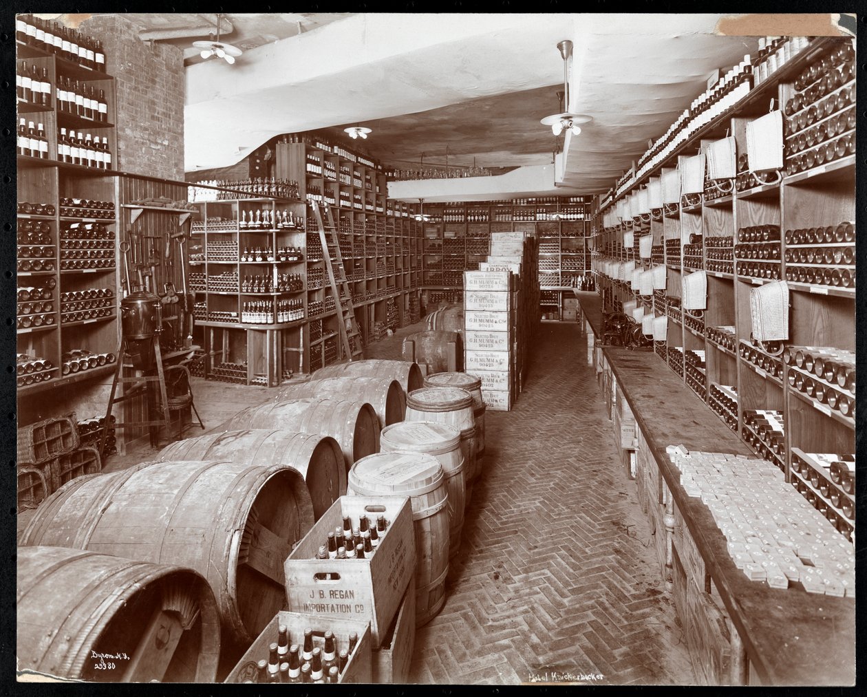 Hotel Knickerbocker'daki şarap mahzeni, 1906 (gümüş jelatin baskı) by Byron Company