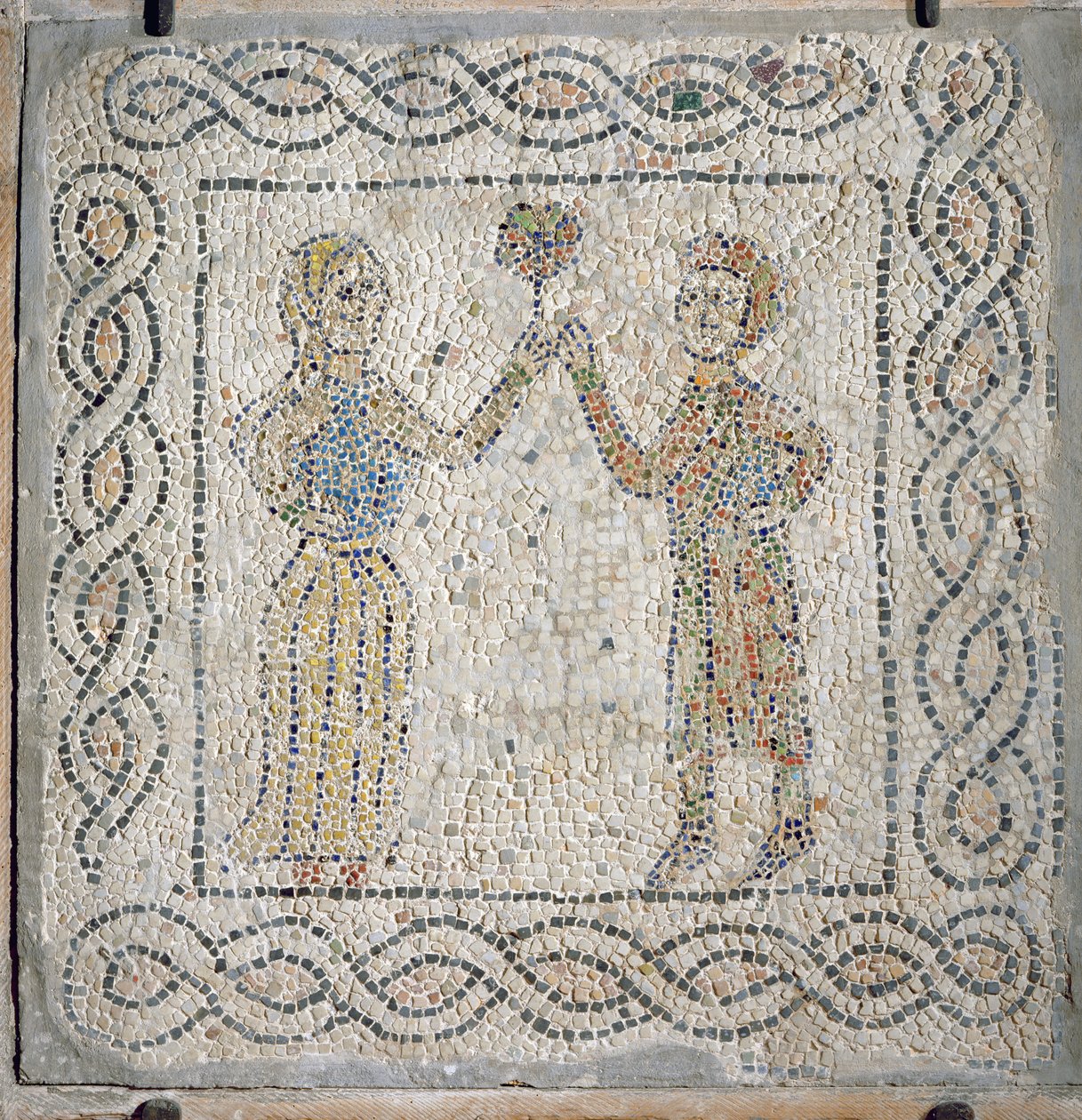 Genç bir kız sevgilisine gül sunar, 1213 (mozaik) by Byzantine