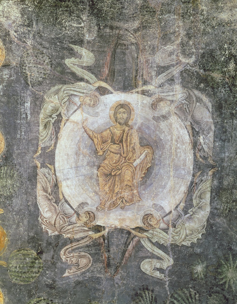 Dört melekle çevrili Majesteleri İsa, tavan resmi, 11.-14. yüzyıl by Byzantine