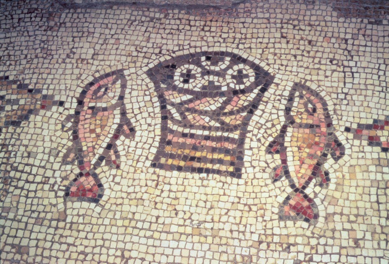 Ekmek ve Balıkların Mucizesi, MS 5-6. yy (mozaik) by Byzantine