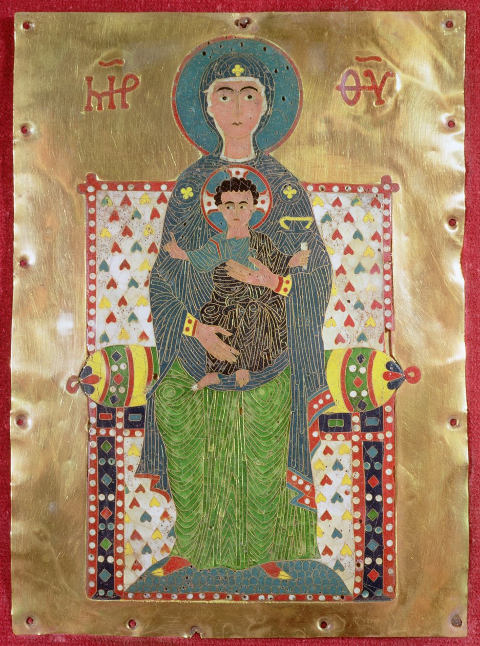 Virgin and Child Enthroned (altın ve emaye işi emaye) by Byzantine