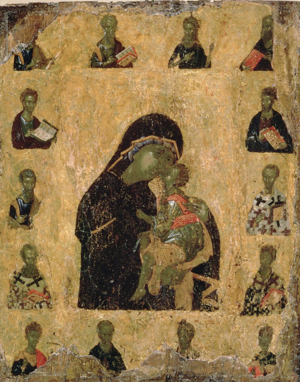Azizler ile Şefkat Bakiresi, 1350-1400 (panelde yumurta tempera ve gesso) by Byzantine