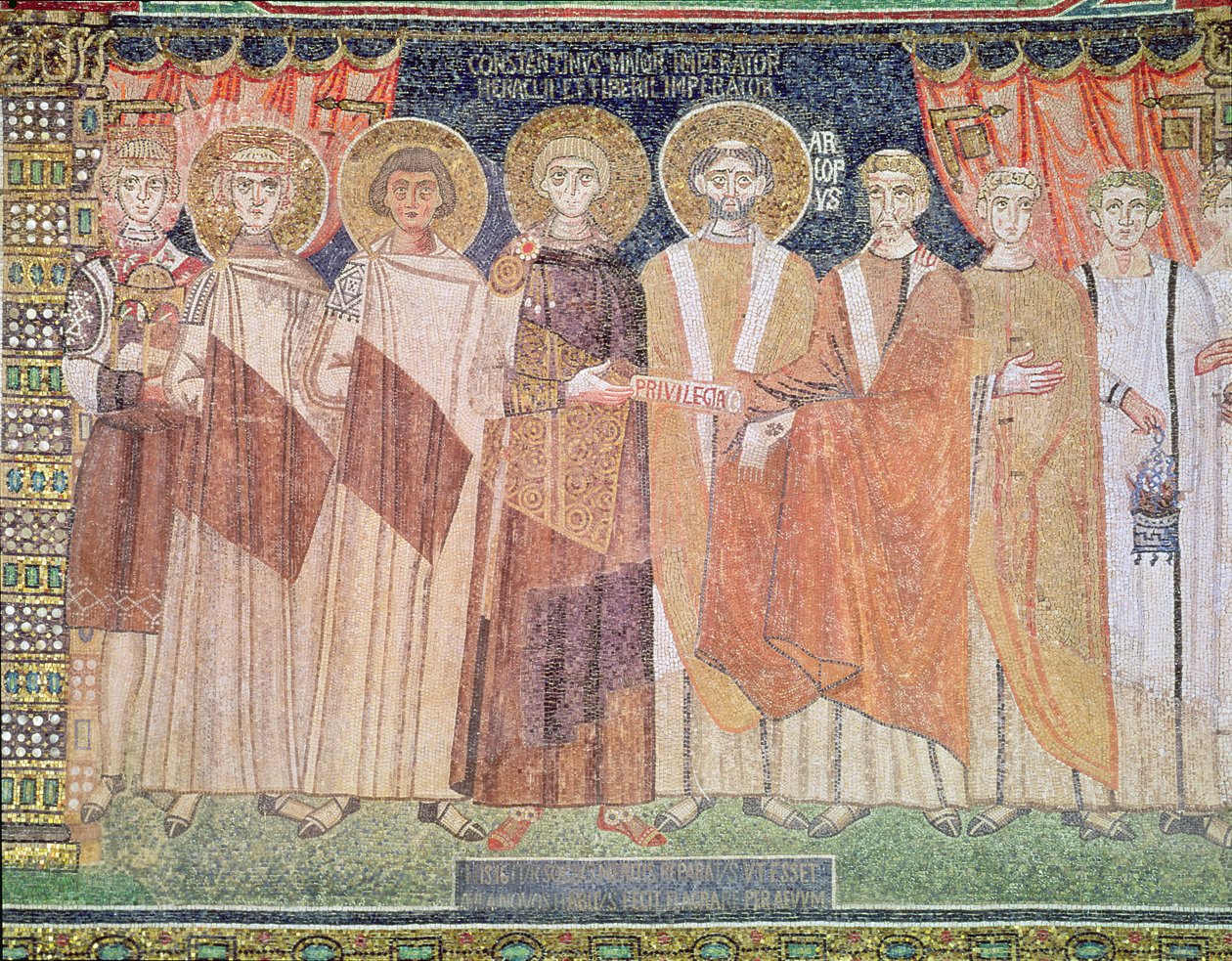 Konstantin IV Ravenna kilisesi için Piskopos Reparatus ayrıcalıkları veriyor, 671-77 (mozaik) by Byzantine School