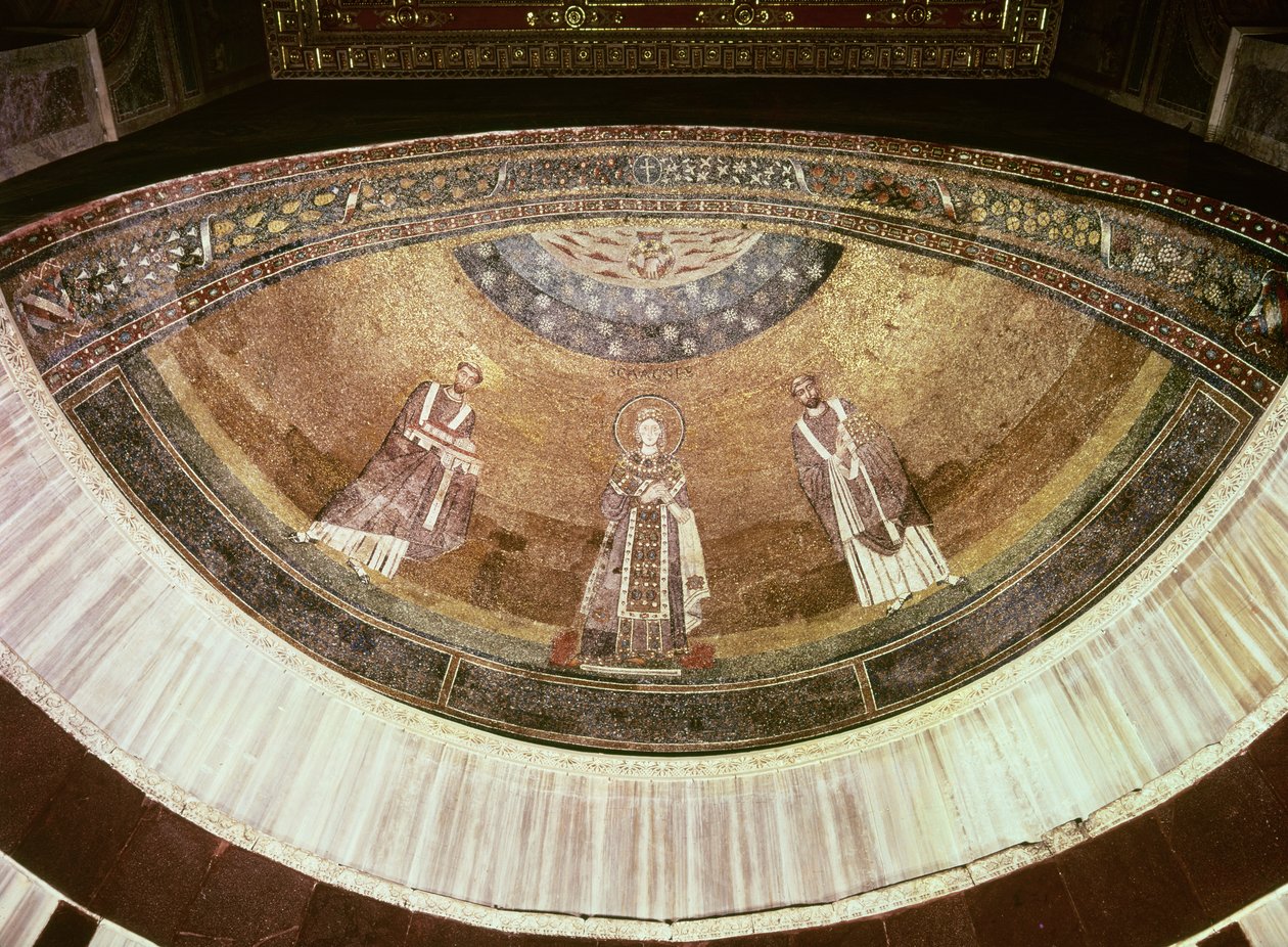 Aziz Agnes iki papa arasında, apsisten, 625-36 (mozaik) by Byzantine School