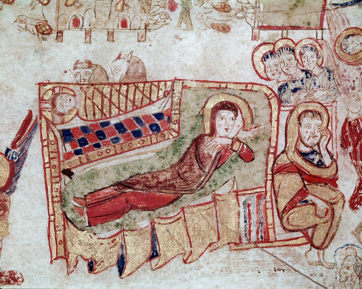 Bizans Sanatı: “” Doğuş ve Çobanlara Müjde”” Minyatür “” Exultet” ten 11. yüzyılın başlarından alınmıştır Museo Diocesano, Gaeta by Byzantine