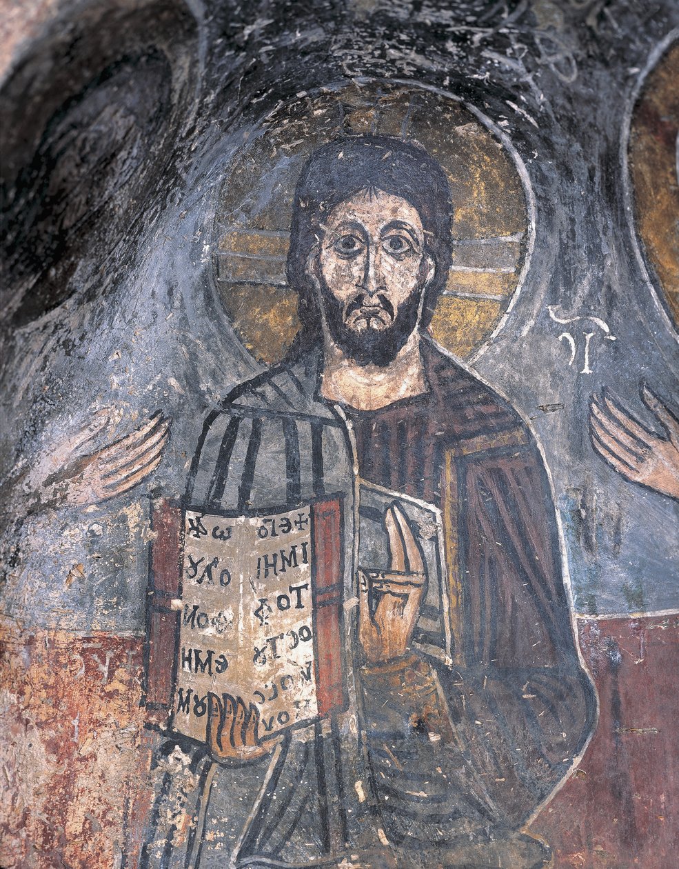 Bir pantokratörün freskinin yakın çekimi, Pantocrator İsa Mesih, Zoupena, Sparta, Peloponnesus, Yunanistan by Byzantine