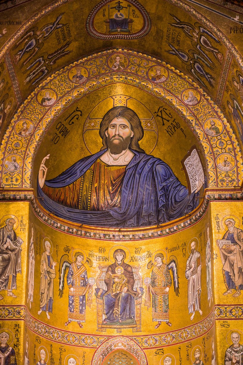 İsa'nın görüntüsü, Santa Maria Nuova Katedrali, Monreale, Sicilya, İtalya, Avrupa by Byzantine