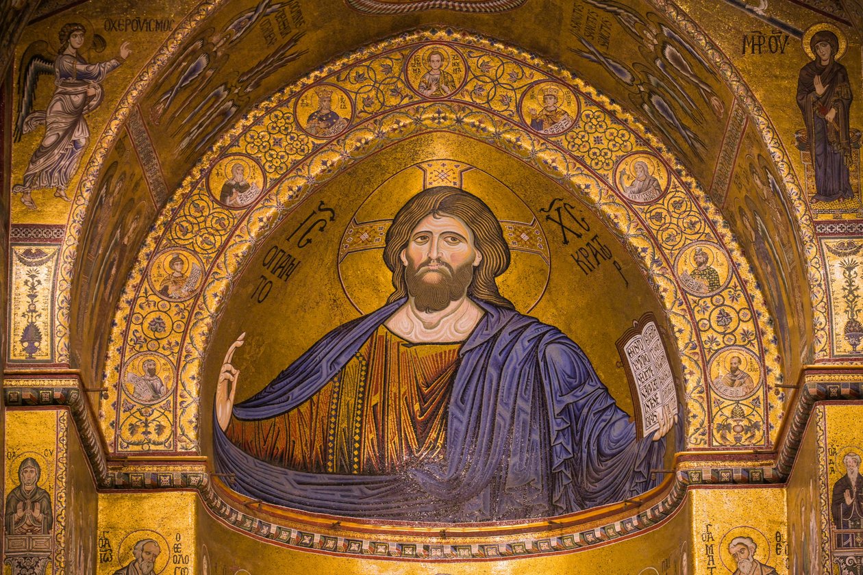 İsa'nın görüntüsü, Santa Maria Nuova Katedrali, Monreale, Sicilya, İtalya, Avrupa by Byzantine