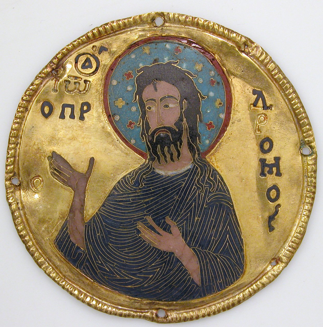 İkon Çerçevesinden Vaftizci Yahya Madalyon, c.1100 (altın, gümüş ve emaye işi emaye işi) by Byzantine