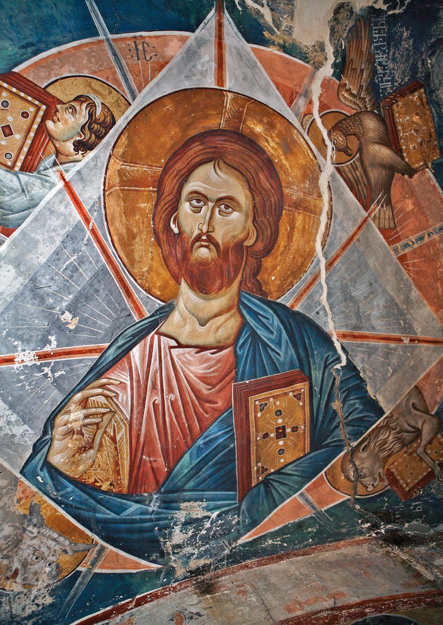 Salvator Mundi (Dünyanın Kurtarıcısı) - Peinture de Damiane (14. yüzyılda aktif) - 14. yüzyıl - Fresk - Aziz George Manastırı, Ubisi (Georgie) ©FineArtImages/Leemage by Byzantine