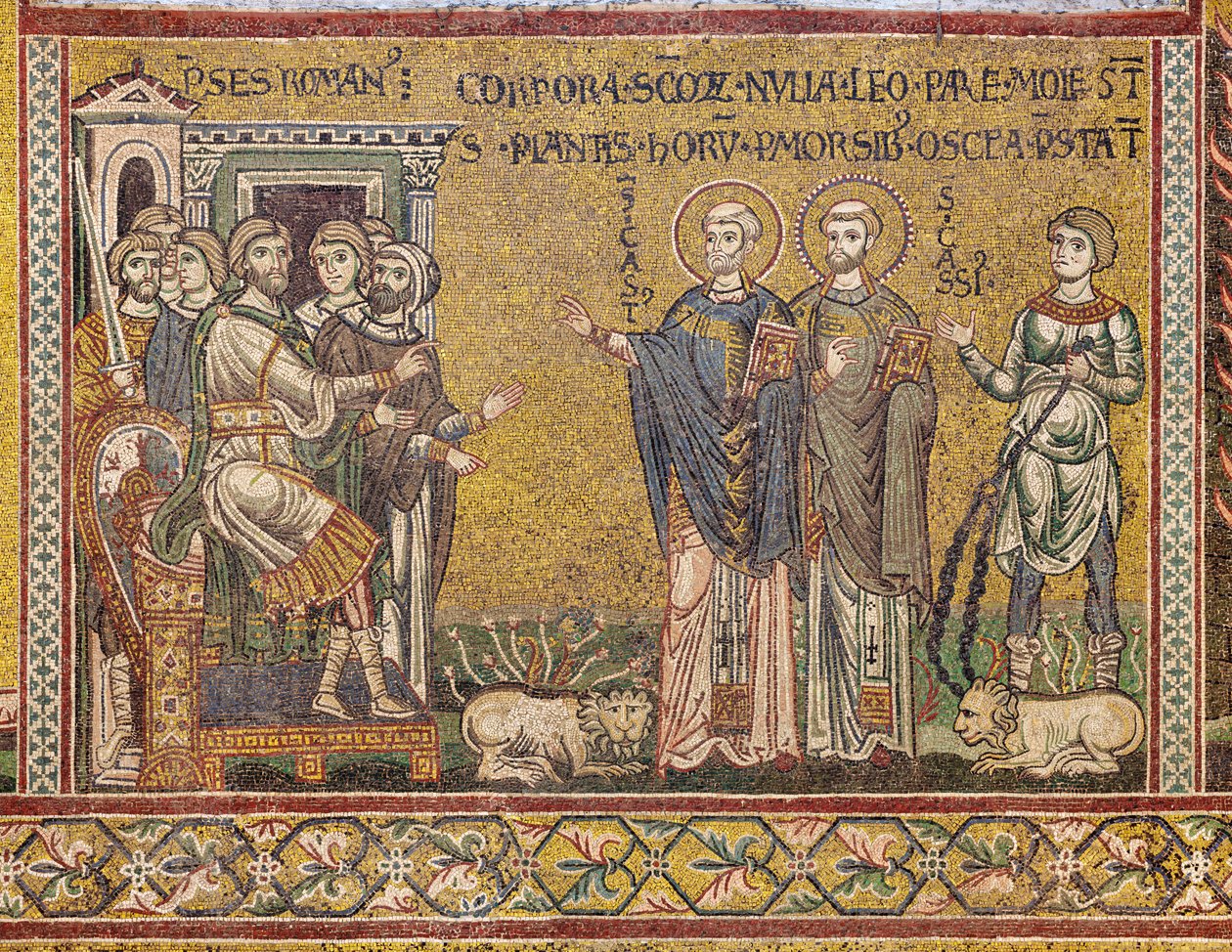 Aziz Cassius ve Aziz Casto, imparatordan önce, Bizans mozaiği, XII-XIII yüzyıl, karşı cephede (mozaik) by Byzantine