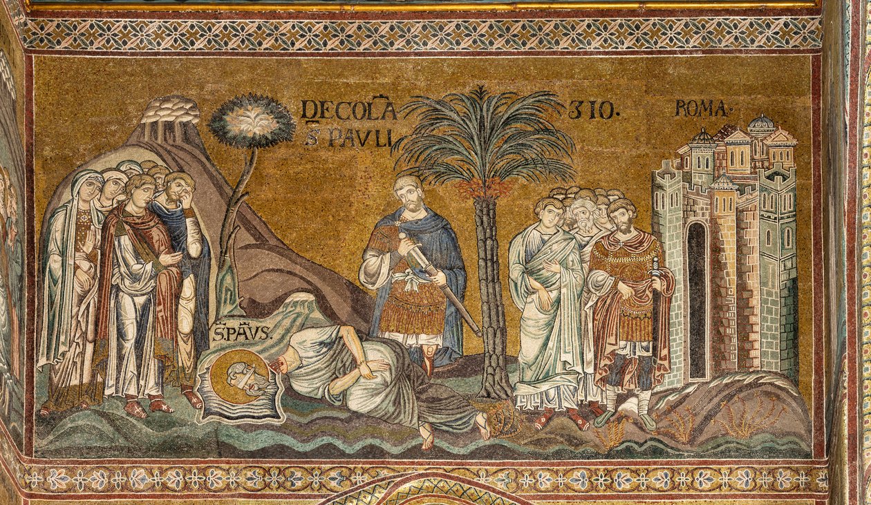Aziz Paul'un Roma'da kafasının kesilmesi, Bizans mozaiği, Kuzey transeptinde XII-XIII yüzyıllar (mozaik) by Byzantine