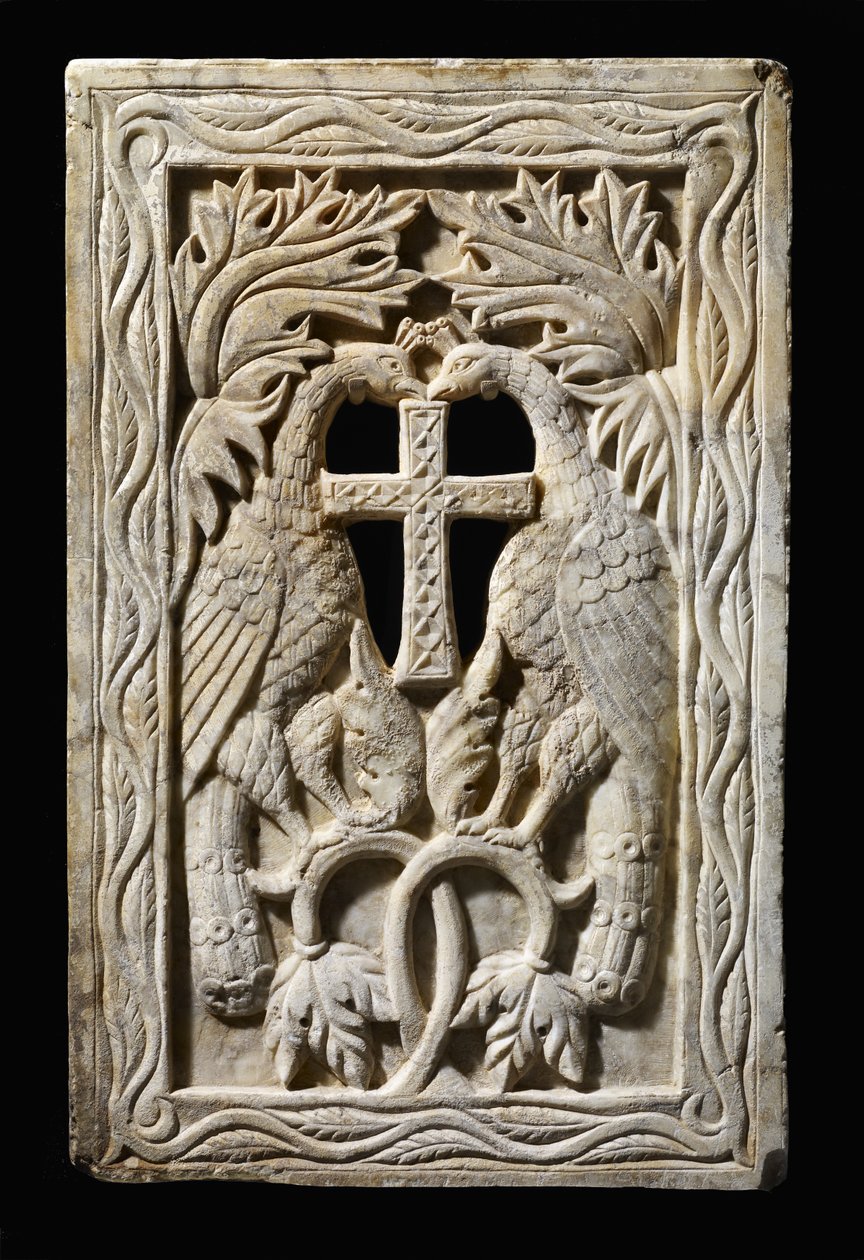 İki Tavus Kuşlu Panel, 501-700 (kaymaktaşı) by Byzantine Byzantine