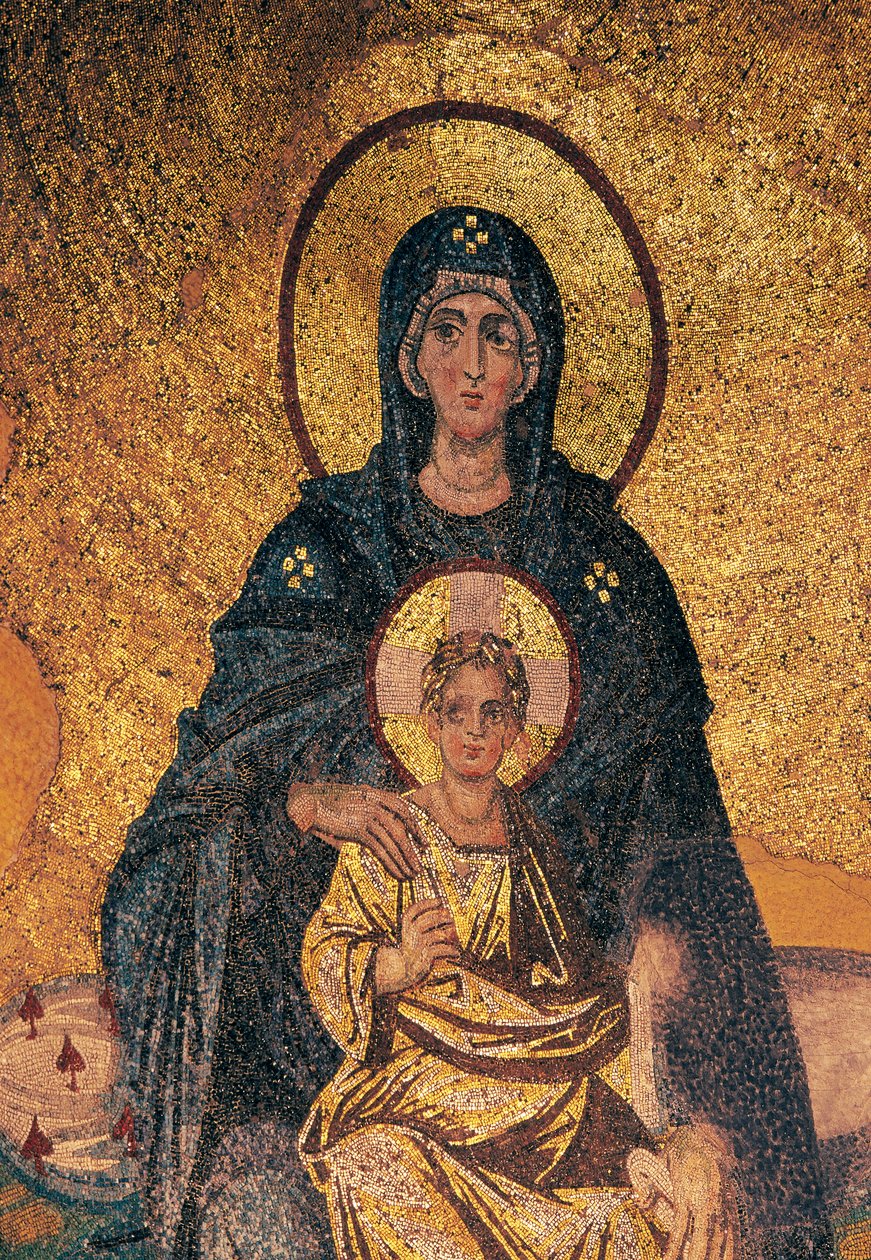 Bakire ve Çocuk tahta çıktı (mozaik) by Byzantine Byzantine