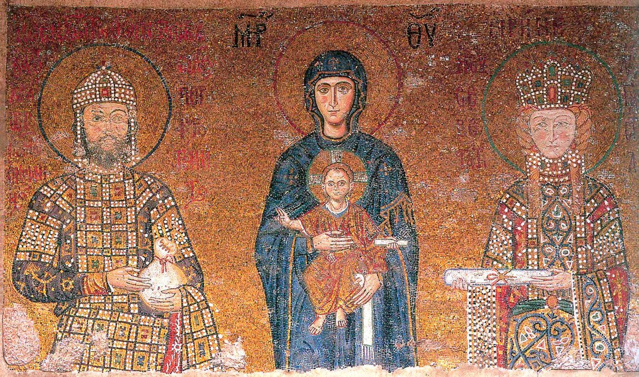 İmparator II. John Comnenus ve eşi Irene arasında Çocuklu Bakire, c1118. by Byzantine Master.