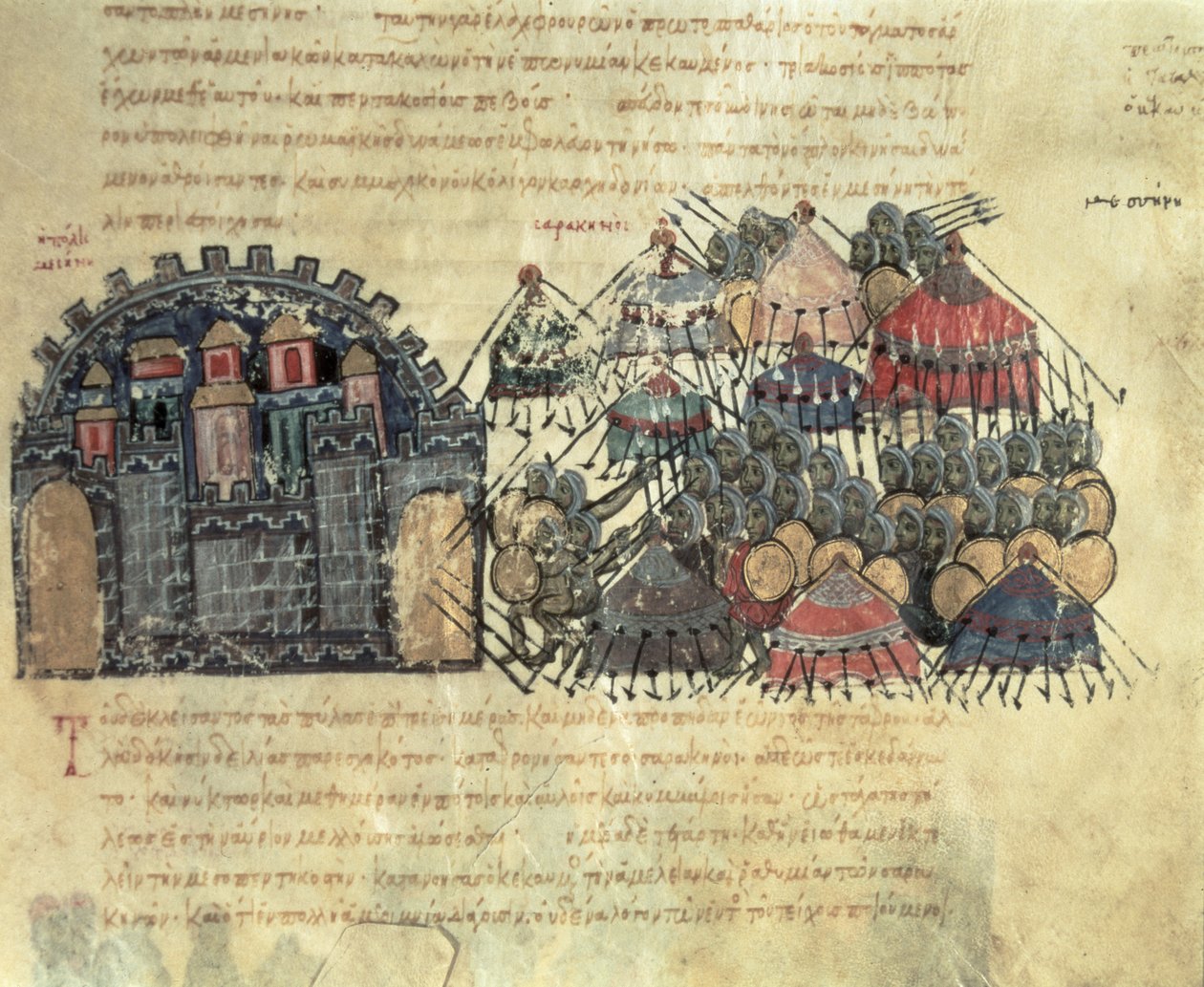 MMS Vitr. 26-7 Bizanslılar, Madrid Skylitzes'ten Messina'yı Kuşatıyor (parşömen) by Byzantine School