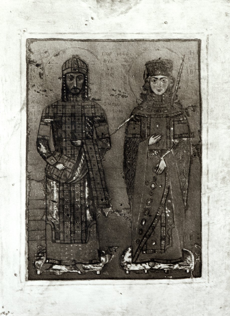 Manuel I Comnenus (c.1122-80) ve Antakya İmparatoriçesi Maria (d.c.1182) by Byzantine School