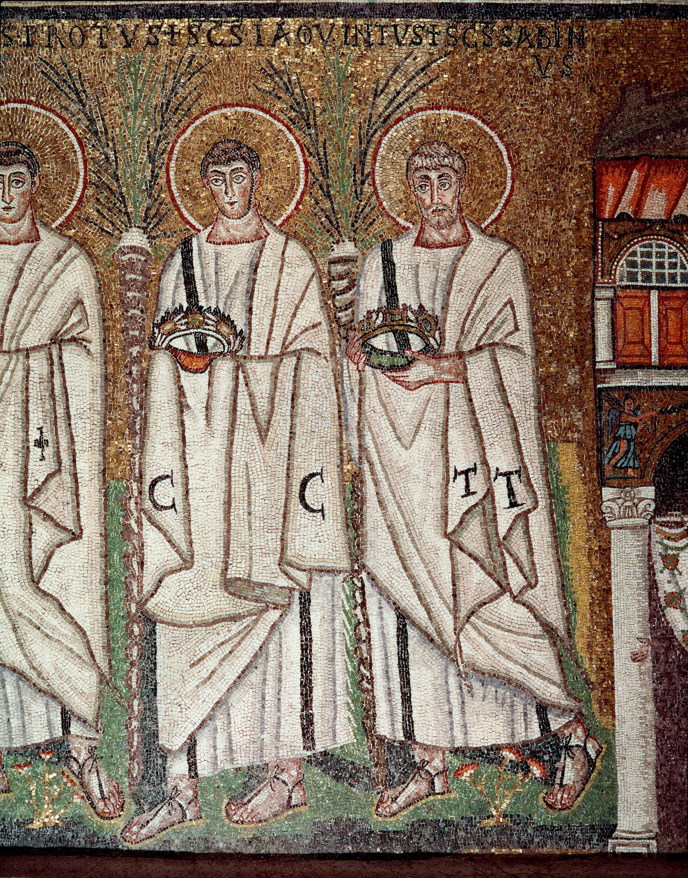 Procession of martyrs (Detail of mosaics, 6th century) by Byzantine School
