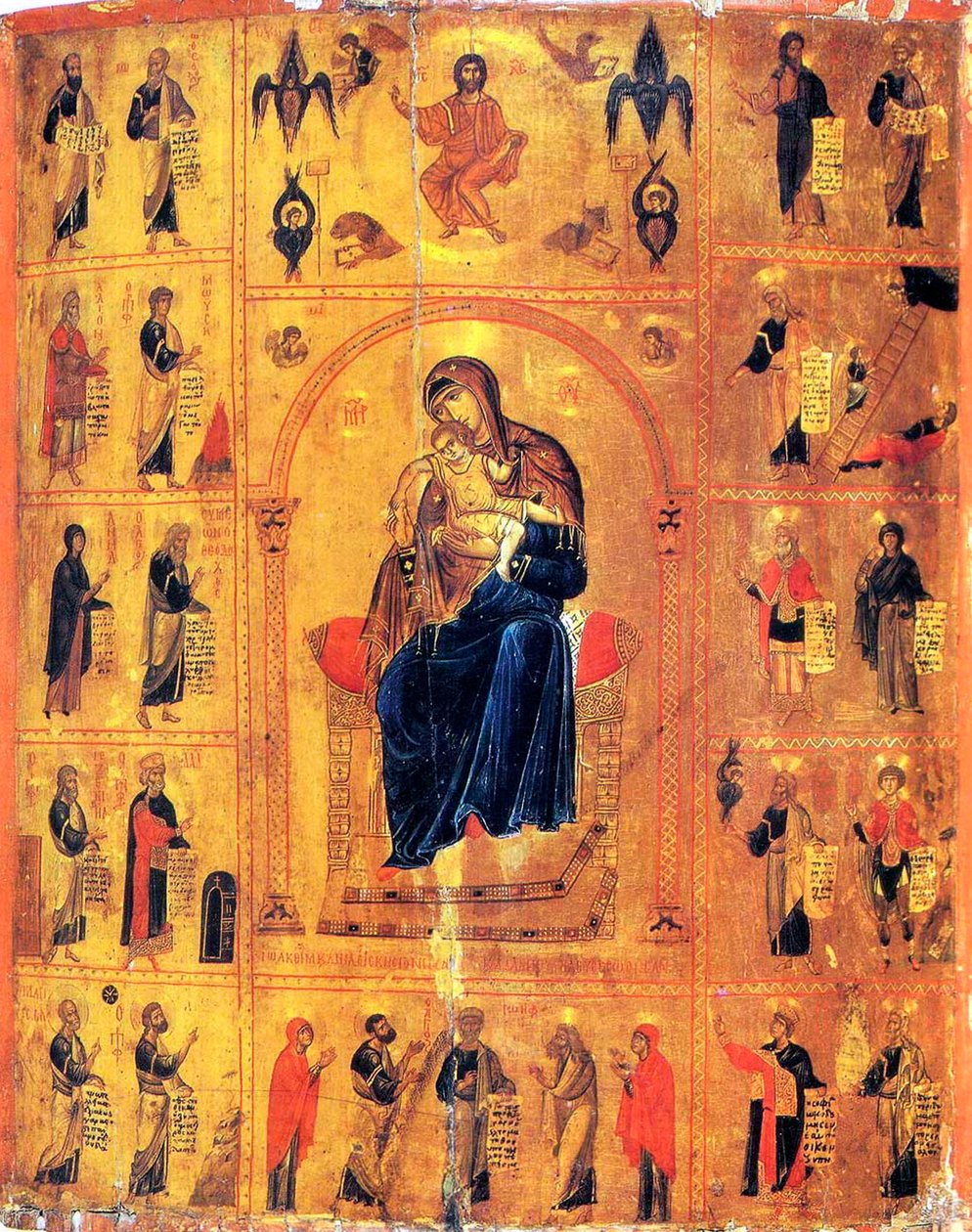 Azizler ile Bakire ve Çocuk, 12. yüzyılın başlarında. by Byzantine icon.