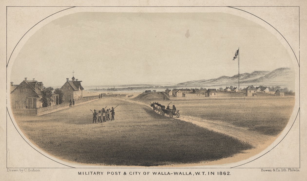 Military Post & City of Walla-Walla, W.T. in 1862, 1863  by C. Sohon