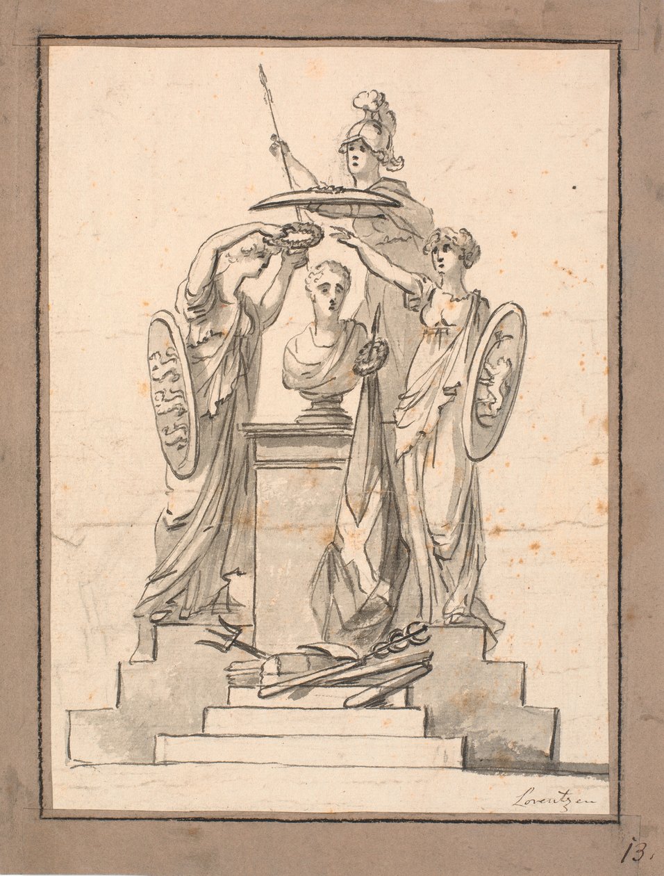 Bir büst (Fr. VI?) Armalı üç kadın tarafından sınırlanmıştır by C.A. Lorentzen