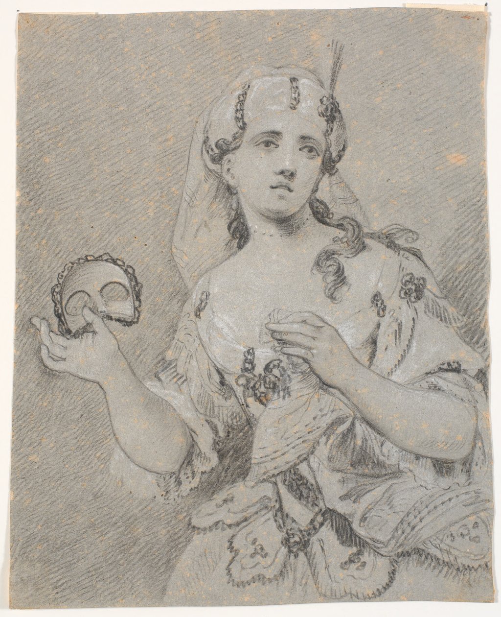 Türk kostümlü, elinde yarım maskeli genç bayan by C.A. Lorentzen